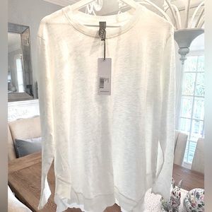 🤍 NWT Bobi Cream Long Sleeve Curved
Hem Slub Round Neck Tee Sz XL